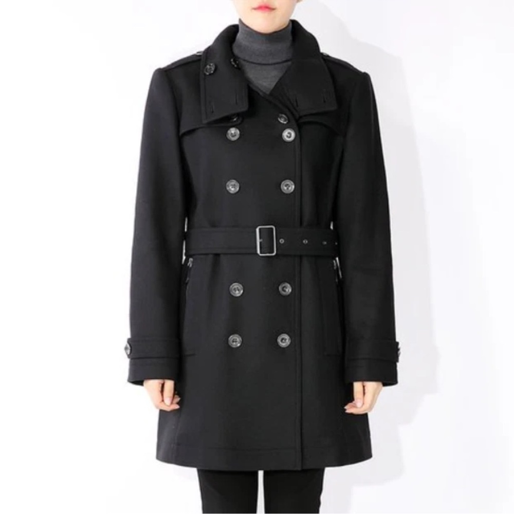 BURBERRY Daylesmoore Double Breasted Wool Cashmere Black Trench Coat Size 8 - Picture 2 of 15